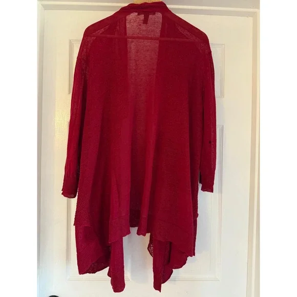 Lauren Ralph Lauren Red 100% Linen Open Front Waterfall Cardigan 3X RN 41381 - Picture 2 of 8